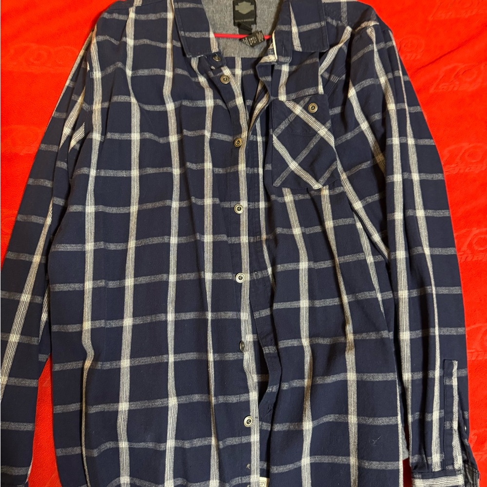 Harley-Davidson Navy and White Plaid Shirt 2XL
